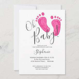 Oh Baby Girl's Pink Baby Feet Baby Shower  Invitation