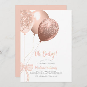 Oh Baby Glitter Balloons Bow Baby Shower Invitation