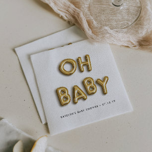 Oh Baby   Gold Balloon Baby Shower Napkin