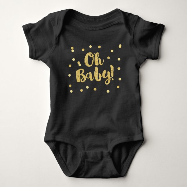 Oh Baby | Gold Faux Glitter Confetti Dots Bodysuit (Front)