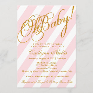 Oh Baby Gold Glitter Stripe Baby Shower Invitation