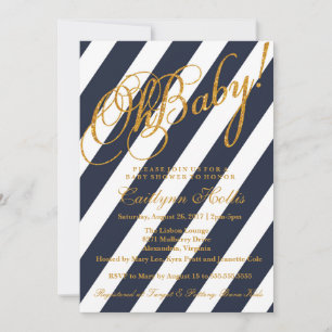 Oh Baby Gold Glitter Stripe Baby Shower Invitation