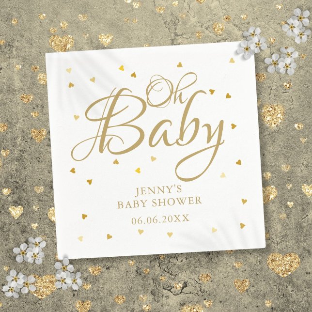 Oh Baby Gold Hearts Confetti Baby Shower Sprinkle Napkin (Oh Baby Gold Hearts Confetti Baby Shower Sprinkle Napkins)
