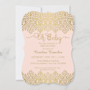 Oh Baby Gold Script Blush Pink Baby Girl Shower  Invitation