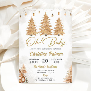 Oh Baby! Gold Tree Christmas Baby Shower Party Invitation