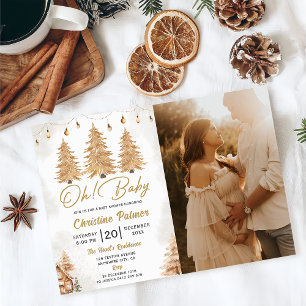 Oh Baby! Gold Tree Christmas Baby Shower Photo Invitation