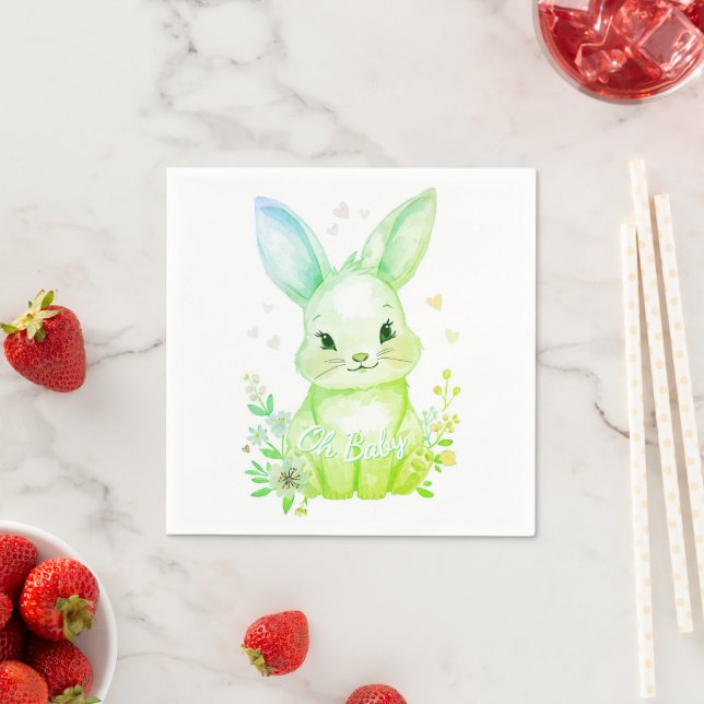 Oh Baby, Green Bunny Pastel Shower Party Napkin (Insitu)