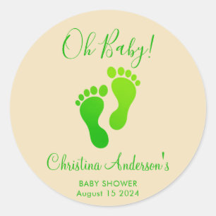 Oh Baby Green Welcome Baby Shower Classic Round Sticker