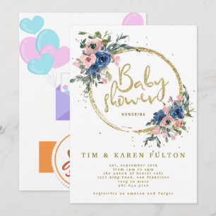 Oh baby greenery pink gold floral girl baby shower invitation