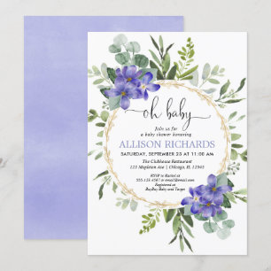 Oh baby greenery purple floral girl baby shower invitation