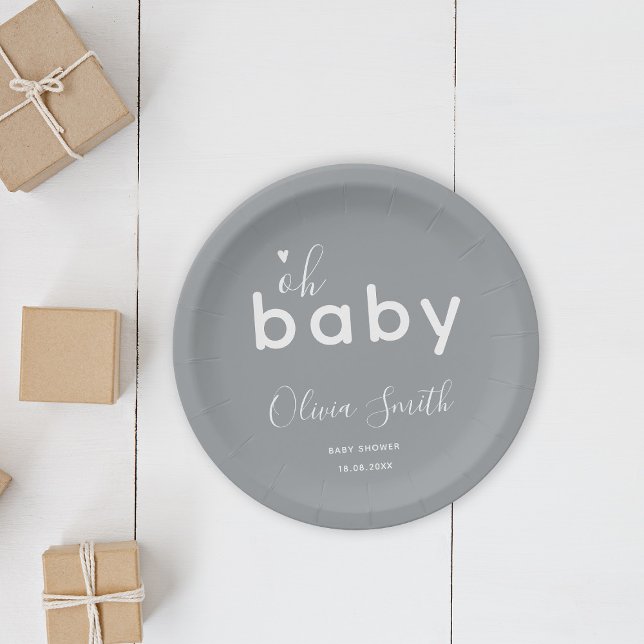 Oh Baby Grey Paper Plate (Creator Uploaded)