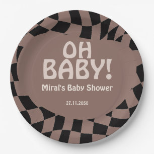 Oh Baby Groovy Mocha Brown Baby Shower Paper Plate