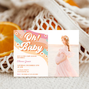 Oh! Baby Groovy Retro Daisy Baby Shower Party Invitation
