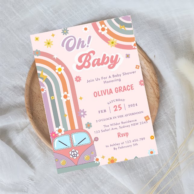 Oh Baby Groovy Retro Daisy Baby Shower Party Invitation (Creator Uploaded)