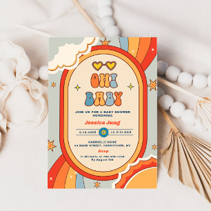 Oh Baby Groovy Retro Rainbow Baby Shower Party  Invitation