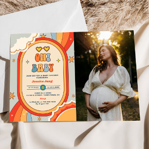 Oh Baby Groovy Retro Rainbow Baby Shower Photo  Invitation