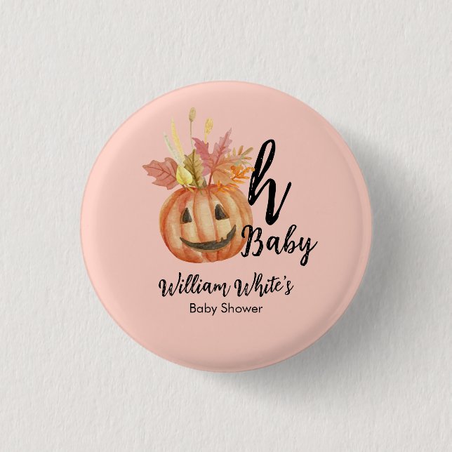 Oh Baby! Halloween Fall Pumpkin Leave Baby Shower 3 Cm Round Badge (Front)