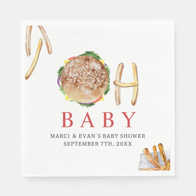 Oh Baby Hamburger and Fries Co Ed Baby Shower Napkin (Front)