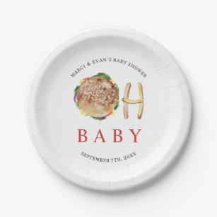 Oh Baby Hamburger and Fries Co Ed Baby Shower Paper Plate