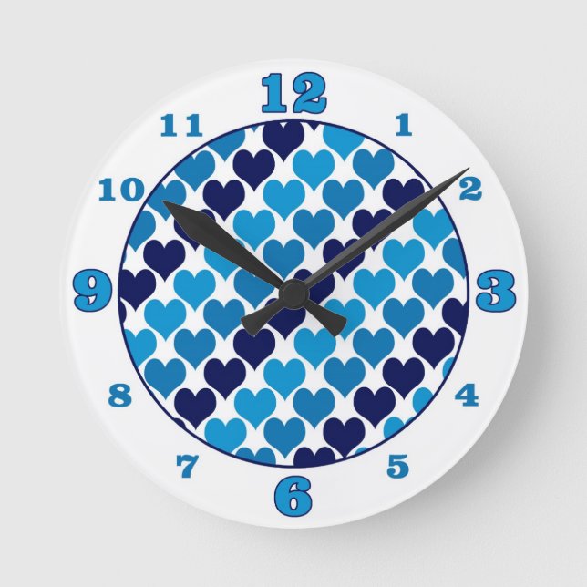Oh Baby Hearts- Blue Round Clock (Front)
