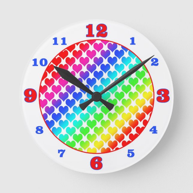 Oh Baby Hearts- Rainbow Round Clock (Front)
