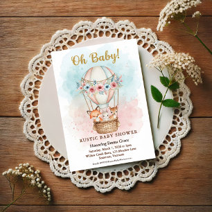 Oh Baby Hot Air Balloon Floral Invitation