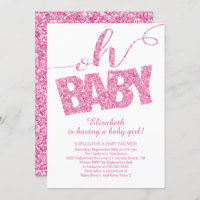 Oh Baby!  Hot Pink Glitter  Baby Shower Invitation