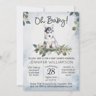 Oh Baby! Husky Watercolor Dog Baby Shower  Invitation