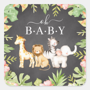 Oh Baby Jungle Baby Shower 7" Plate Square Sticker
