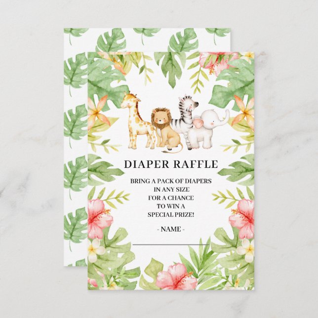 Oh Baby Jungle Baby Shower Diaper Raffle  Invitation (Front/Back)