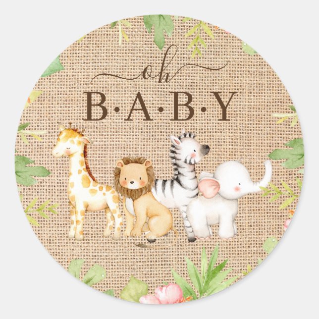 Oh Baby Jungle Baby Shower Favour  Classic Round S Sticker (Front)