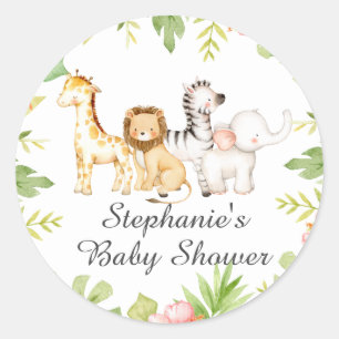 Oh Baby Jungle Baby Shower Favour  Classic Round S Sticker