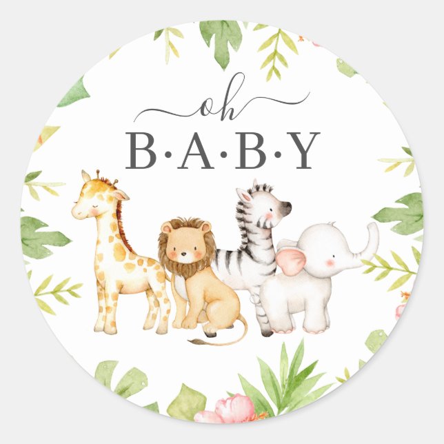 Oh Baby Jungle Baby Shower Favour  Classic Round S Sticker (Front)