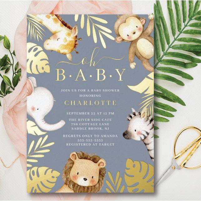 Oh Baby Jungle Baby Shower Foil Invitation (Creator Uploaded)