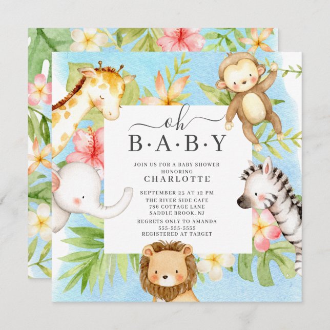 Oh Baby Jungle Baby Shower  Invitation (Front/Back)