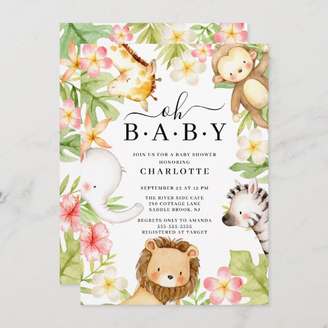Oh Baby Jungle Baby Shower  Invitation (Front/Back)