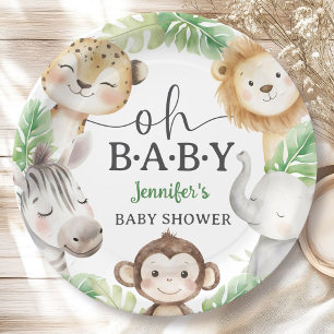 Oh Baby Jungle Baby Shower Safari Animals  Paper Plate