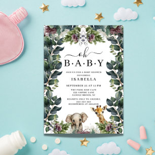 Oh baby Jungle safari animal baby shower Invitation