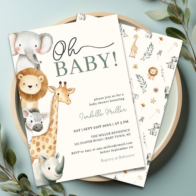 Oh Baby Jungle Safari Baby Shower Invitation (Oh Baby Jungle Safari Baby Shower Invitation Front & Back)