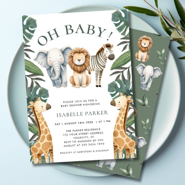 Oh Baby Jungle Safari Baby Shower Invitation (Oh Baby Jungle Safari Baby Shower Invitation- front & back)