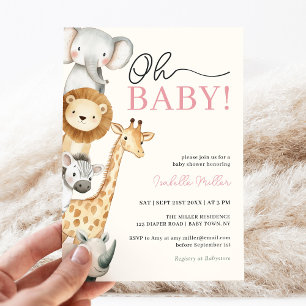 Oh Baby Jungle Safari Pink Girl Baby Shower Invitation