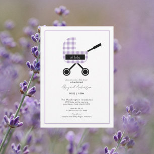 Oh Baby Lavender Gingham Pram Baby Shower Invitation