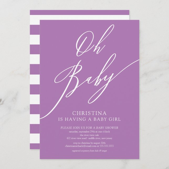 Oh Baby Lavender Girl Baby Shower Invitation (Front/Back)