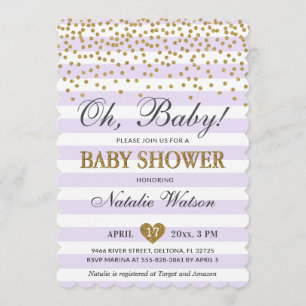 Oh Baby Lavender Purple and Gold Girl Baby Shower Invitation
