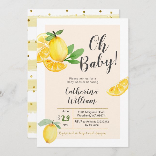 Oh Baby Lemon Baby Shower Invitation (Front/Back)