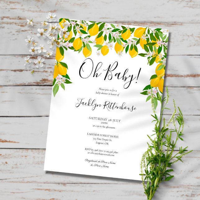 Oh Baby Lemon Blossom Greenery Baby Shower Invitation (Creator Uploaded)