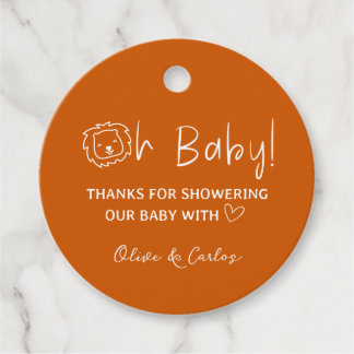 Oh Baby Lion and Heart Thank You Baby Shower Favour Tags