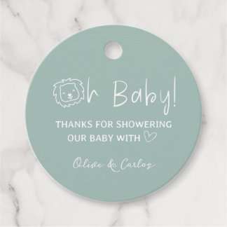 Oh Baby Lion and Heart Thank You Baby Shower Favour Tags