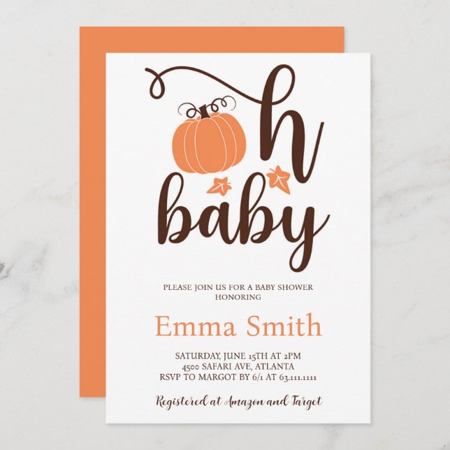 Oh Baby Little Pumpkin Baby Shower Invitation (Front/Back)