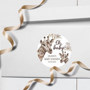 Oh Baby Mama and Baby Giraffe Neutral Baby Shower Classic Round Sticker